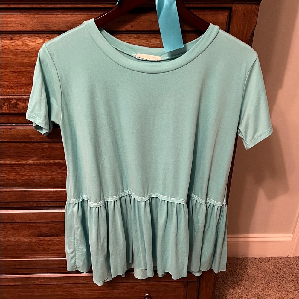 Entro Aqua Ruffle Hem Blouse